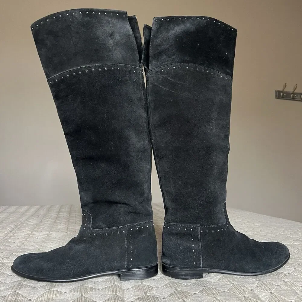 Barney’s New York Black Suede Leather‎ Tall Riding Boot Women EU 38 US 7.5 Studs